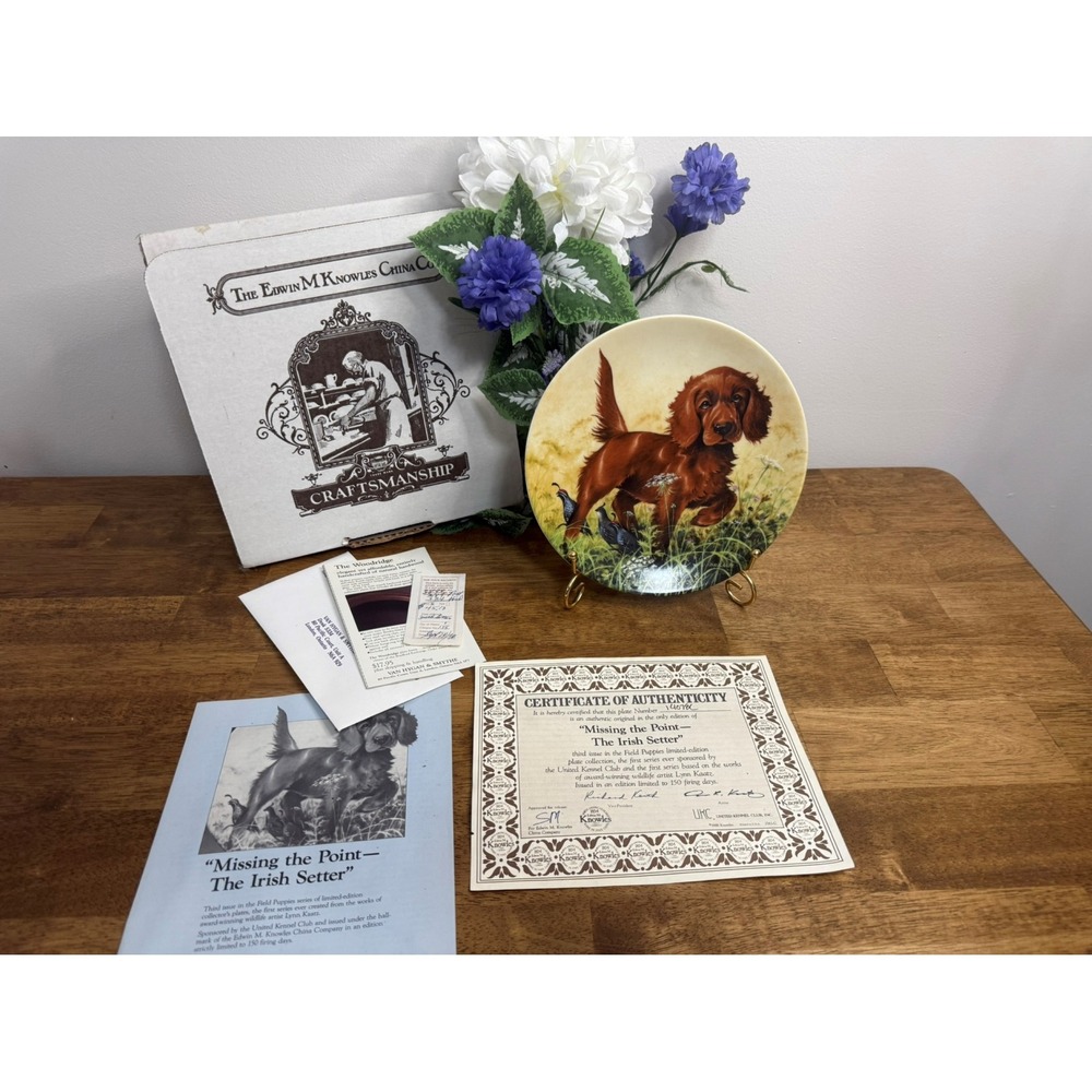 Vintage Knowles Field Puppies Plate Irish Setter Box COA Lynn Kaatz 1988 Dog Art - Picture 3 of 6